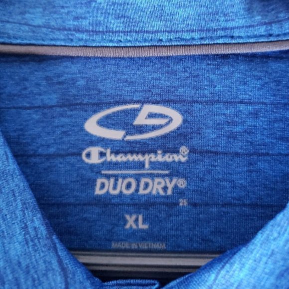 Mens Polo Shirt XL 100% Polyester Blue with thin black stripes - Picture 5 of 7